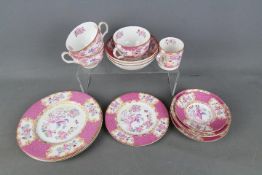 Minton - A collection of dinner and tea wares in the 'Pink Cockatrice' pattern # 9646, 15 pieces.