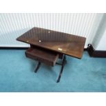 A small mahogany drop-leaf table with single drawer,