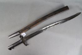 1860 pattern Yataghan sword bayonet with steel mounted leather scabbard,