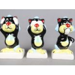 Lorna Bailey Pottery - a group of three Cat figurines 'Speak no Evil, See no Evil, Hear no Evil',