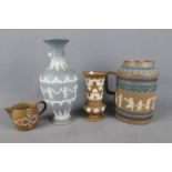 Doulton Lambeth - Four pieces of Silicon Ware to include an Eliza Simmance cream jug with mosaic