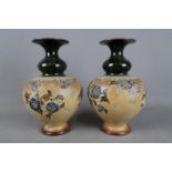 A pair of Doulton Slaters double gourd vases with stylised floral decoration,