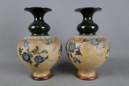 A pair of Doulton Slaters double gourd vases with stylised floral decoration,