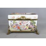 A late 19th century casket, probably Meissen, gilt metal mounted,