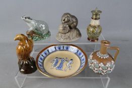 A small collection of ceramics to include a Doulton Lambeth stoneware pepperette decorated with