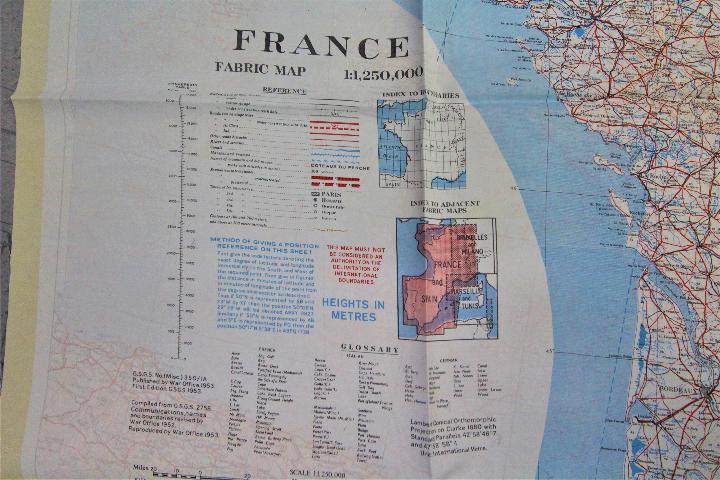 Cold War Fabric Escape Map, 1953- War Office silk map of France and Spain. Double sided. - Image 3 of 3