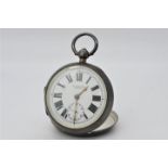 A George v silver cased pocket watch, white dial and movement signed H Stone, Leeds,