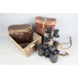 A pair of Barr & Stroud Glasgow & London 7x CF15 binoculars in leather case and a further pair of