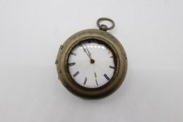 A white metal pair cased pocket watch,