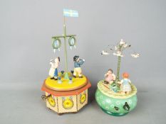 Two Wendt & Kuhn Erzgebirge hand painted wooden music boxes.