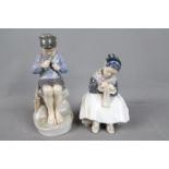 Royal Copenhagen - Two Royal Copenhagen figurines comprising 'Amager Girl Knitting' # 1314 and 'The
