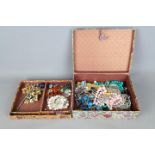 A jewellery box containing a quantity of costume jewellery including examples stamped '925' and