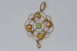 9 ct Gold - a 9ct gold pendant, stone set, stamped 9ct,