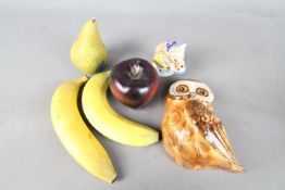 Lot to include three Penkridge ceramic fruits, 2 x banana and a pear, a similar apple,