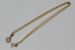 A 9ct gold, stone set pendant on 9ct fine belcher link chain, 45 cm (l), approximately 3.