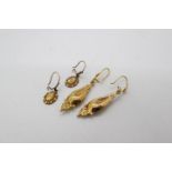 9ct gold - two pairs of 9ct yellow gold earrings,