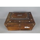 A 19th century lady's work box of casket form with fitted interior and inlaid decoration,
