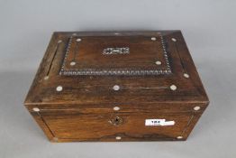 A 19th century lady's work box of casket form with fitted interior and inlaid decoration,