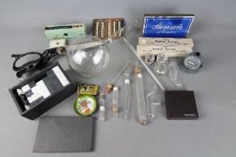 A mixed lot of collectables to include vintage chemistry and medical equipment, stine chess set,