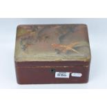 An Asian hand painted jewellery box containing a quantity of costume jewellery to include brooches,