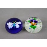 Two John Deacons paperweights, a millefiori 'Butterfly' example (6.