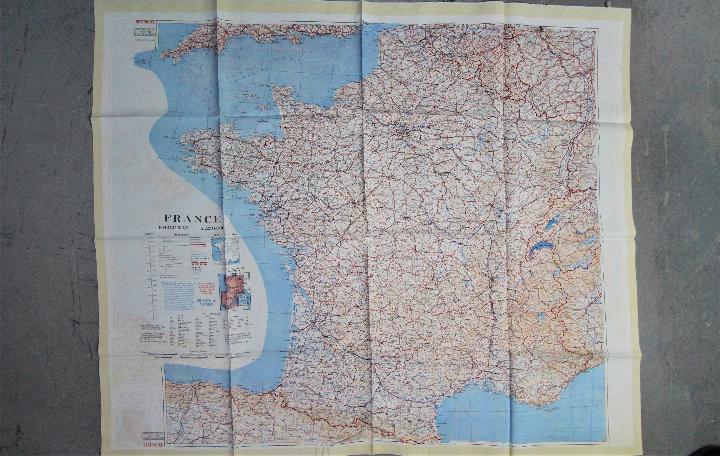 Cold War Fabric Escape Map, 1953- War Office silk map of France and Spain. Double sided. - Image 2 of 3