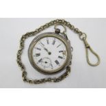 A Swiss, silver, pair cased pocket watch in white metal outer case, outer case approximately 5.