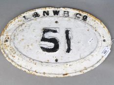 Railwayana - an original cast iron oval Bridge Plate, L&NWR Co '51',