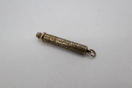 A telescopic propelling pencil, stamped 9ct, chased decoration, makers mark E.B, approximately 14.