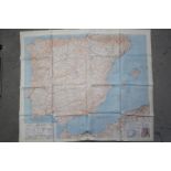 Cold War Fabric Escape Map, 1953- War Office silk map of France and Spain. Double sided.