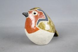 Rosemary Wren (1922 - 2013) - A bird figurine, Robin, impressed mark to the base, part glazed,