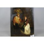An oil on panel depicting an unknown couple clad in period costume, 35 cm x 28 cm,