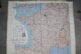 Cold War Fabric Map of France and Spain, 1955. Published by War Office. Double-sided.