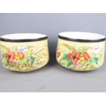 A matched pair of Victorian jardinieres hand painted in a floral design, 15 cm (h) x 20.
