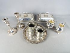 A good lot of plated ware and two pewter tankards (qty)