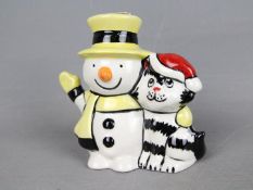 Lorna Bailey Pottery - a figurine depicting a Cat with a Snowman, signed to the base,