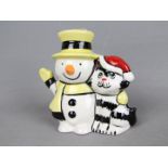 Lorna Bailey Pottery - a figurine depicting a Cat with a Snowman, signed to the base,