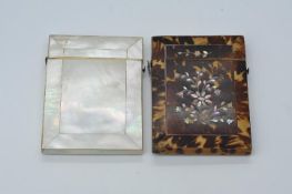 Two late 19th / early 20th century calling card cases comprising a tortoiseshell example decorated