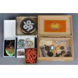 A Henri Wintermans cigar box containing a coral necklace with matching earrings, brooches,