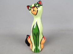 Lorna Bailey Pottery - a Cat decorated in green stripes, 19 cm (high),