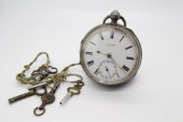 A gentleman's Victorian hallmarked silver cased, key wind pocket watch, Chester assay 1899,