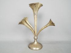 An Art Nouveau, hallmarked silver, four flute epergne on circular, weighted base,