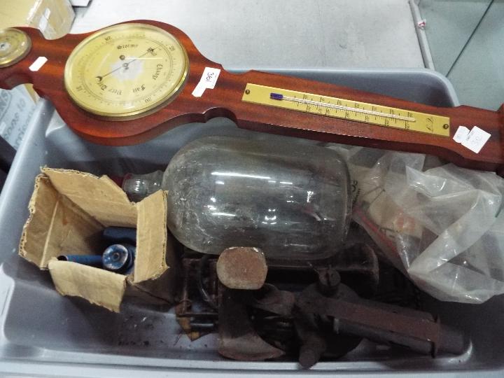Job Lot - a large mixed lot to include jerry can, vintage tools, clock, barometer, - Image 3 of 4