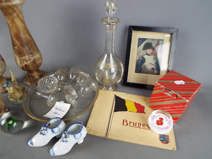 A mixed lot to include decanter and glasses, onyx vases, paperweights, Napoleon print, - Image 3 of 3