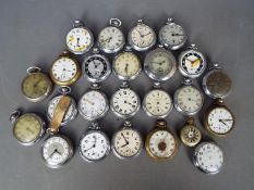 A collection of various pocket watches.