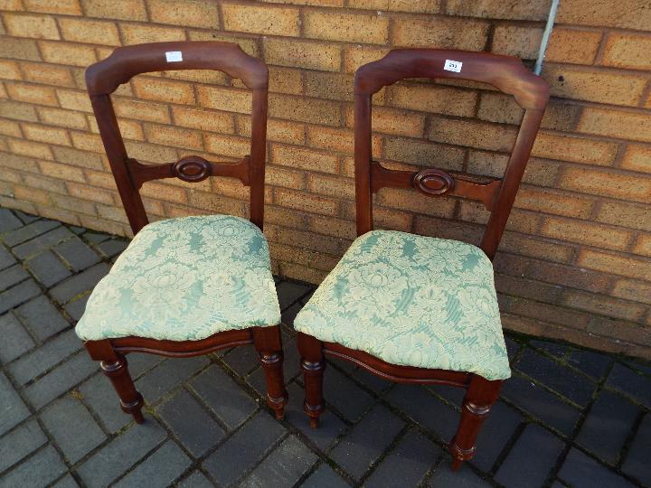 Household furniture - Two Wooden dining chairs with green floral upholstered seats, - Image 2 of 4