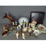 A mixed lot to include ceramics, glassware, plated ware and similar.