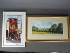 A framed acrylic picture entitled 'The Red Cafe, Provence', signed lower right by the artist K Lowe,