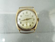 A gentleman's 9ct gold cased Avia wristwatch, lacking bracelet, approximately 15 grams all in.