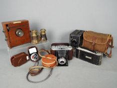 Camera equipment - A collection of vintage photography equipment including a J Lancaster and son of